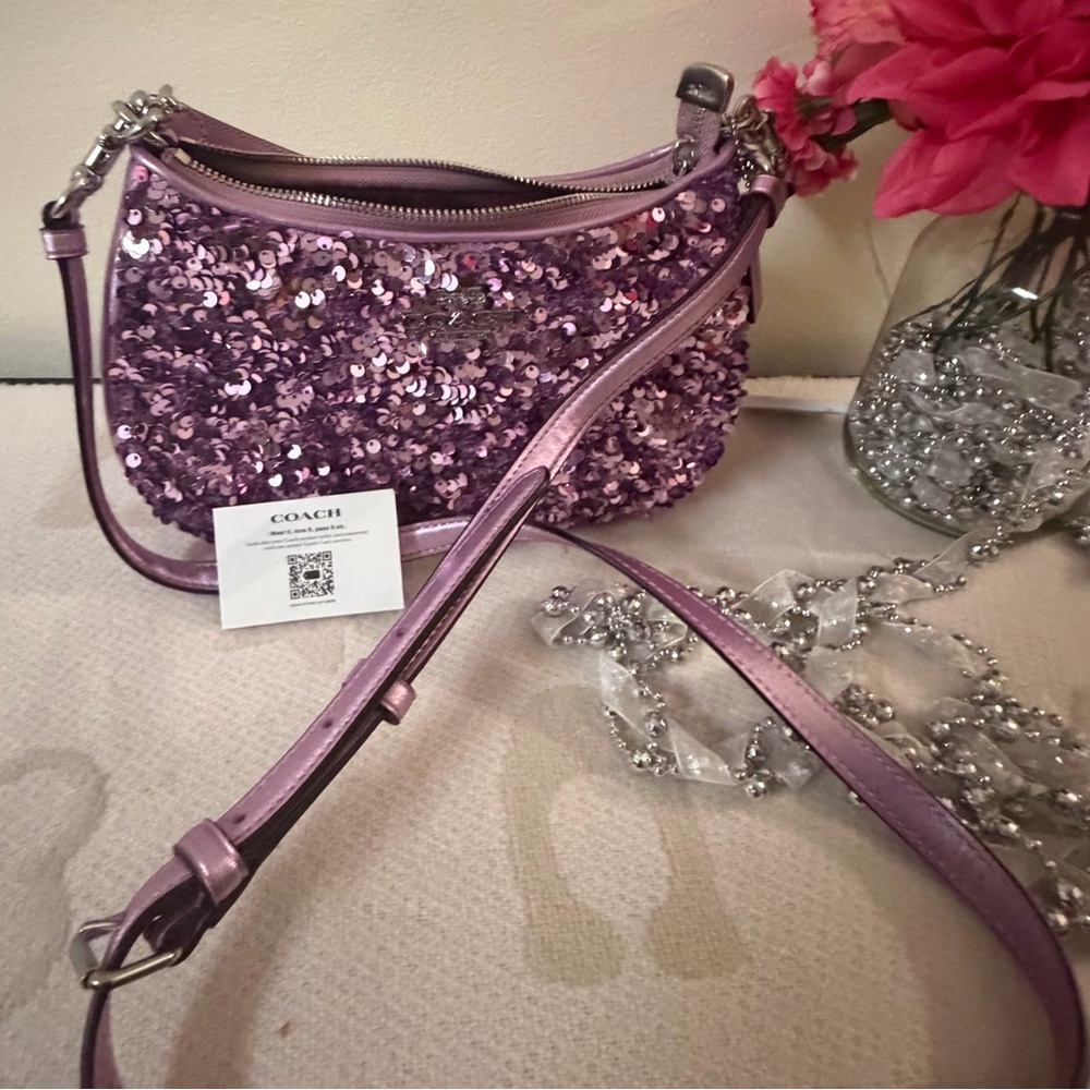 NWOT Coach Sequin Shoulder & Crossbody Bag- Pink/Lavender Sparle - Picture 5 of 14